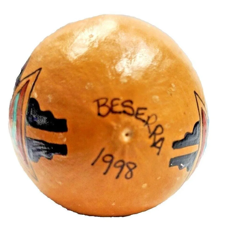 Vintage Carrol‎ Beserra Hopi Hand Painted Kokopelli Gourd Egg Ornament